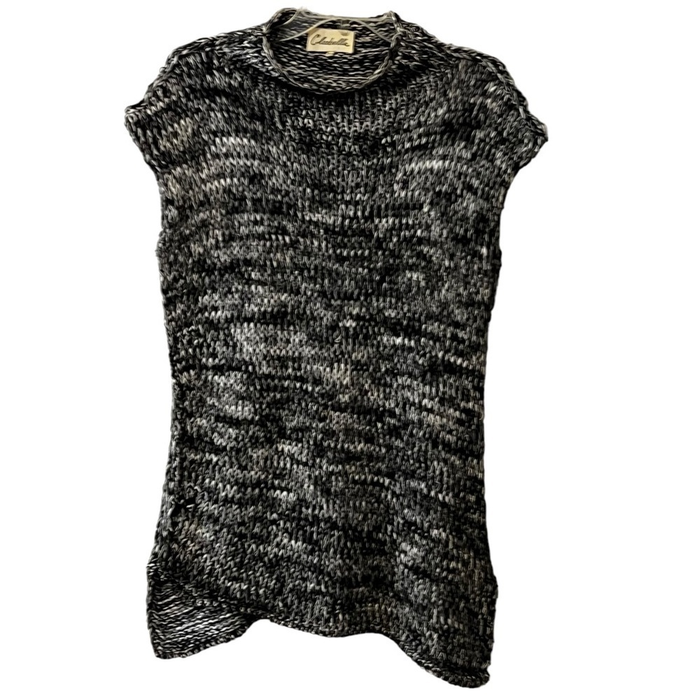 Cleobella Mock Neck Sleeveless Textured Knit Asymetric Sweater Tunic S Marbled